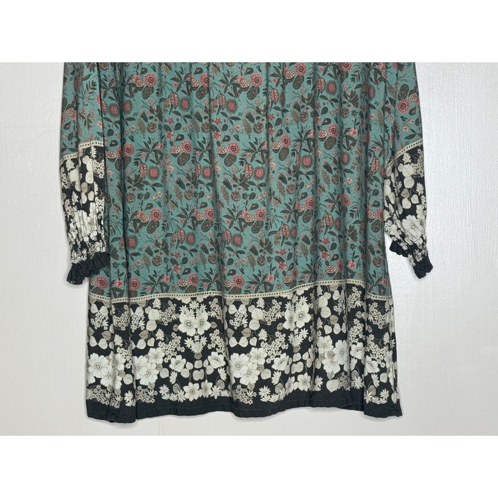 Natural Life Boho Floral Border Print Tunic Top Rayon Long Sleeve Medium - Picture 6 of 8